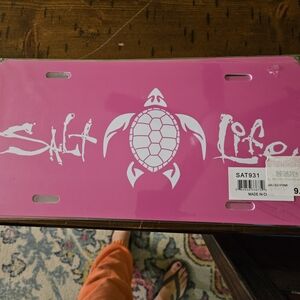 Salt Life Pink License Plate with Turtle Design